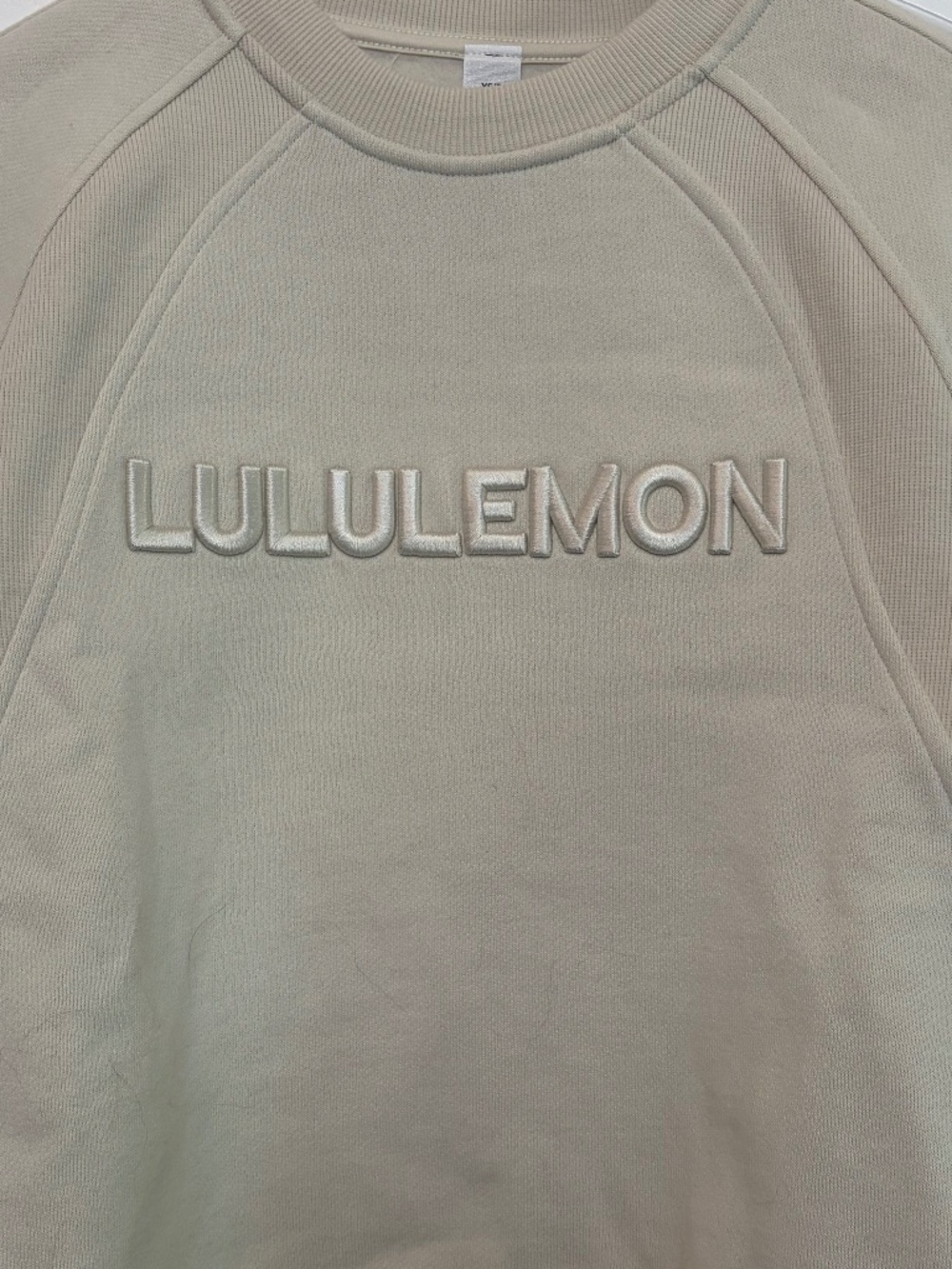 NWT Lululemon Scuba Oversized Pullover Bone XS/S Wordmark Fleece Sweatshirt - Picture 2 of 7